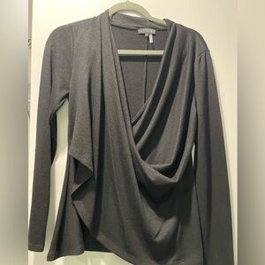 1 State black faux wrap top